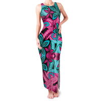 Plumeria Polynesian Pattern Family Matching Tank Maxi Dress and Hawaiian Shirt Unique Fantasy Pink Teal