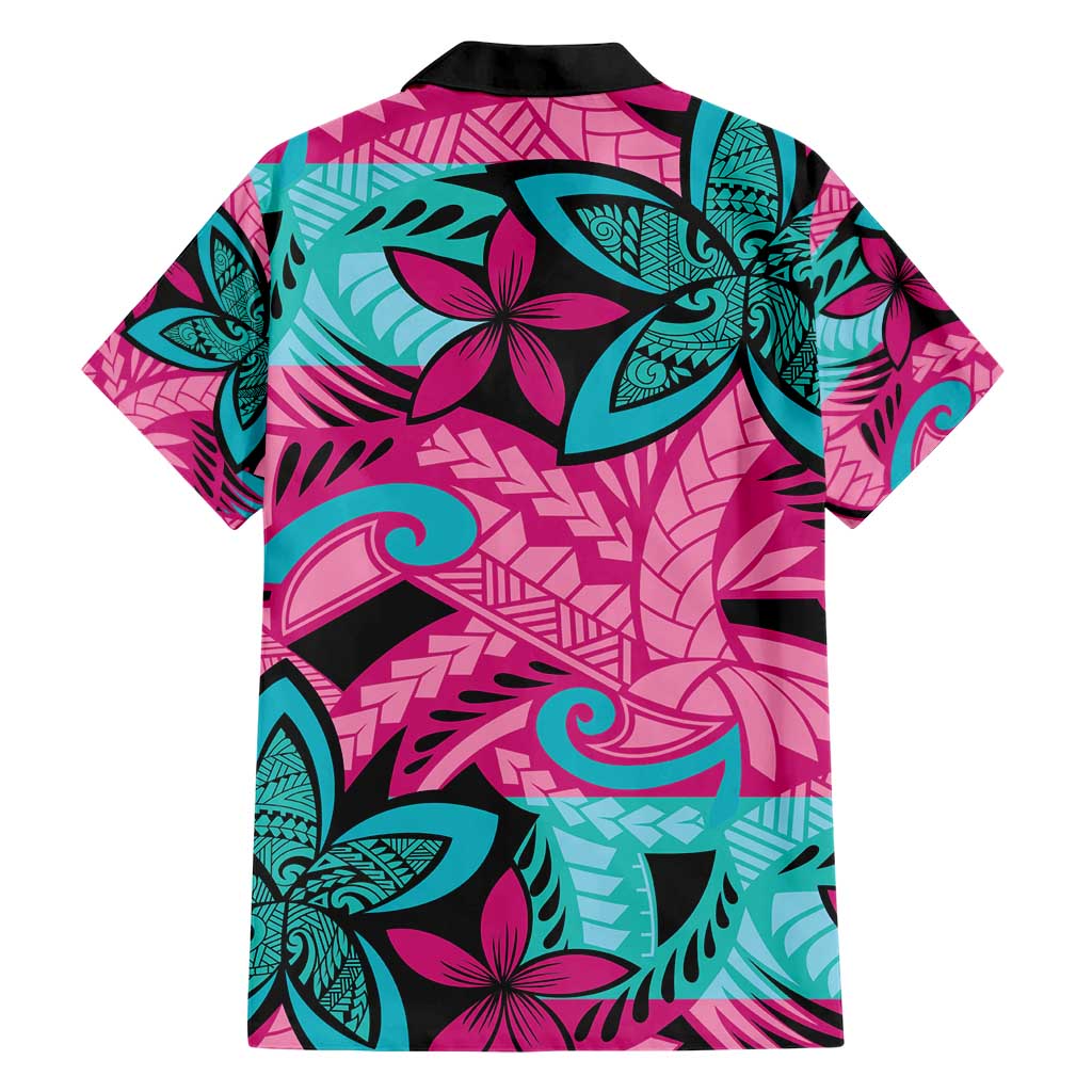 Plumeria Polynesian Pattern Hawaiian Shirt Unique Fantasy Pink Teal