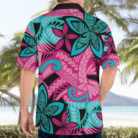 Plumeria Polynesian Pattern Hawaiian Shirt Unique Fantasy Pink Teal