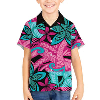 Plumeria Polynesian Pattern Hawaiian Shirt Unique Fantasy Pink Teal