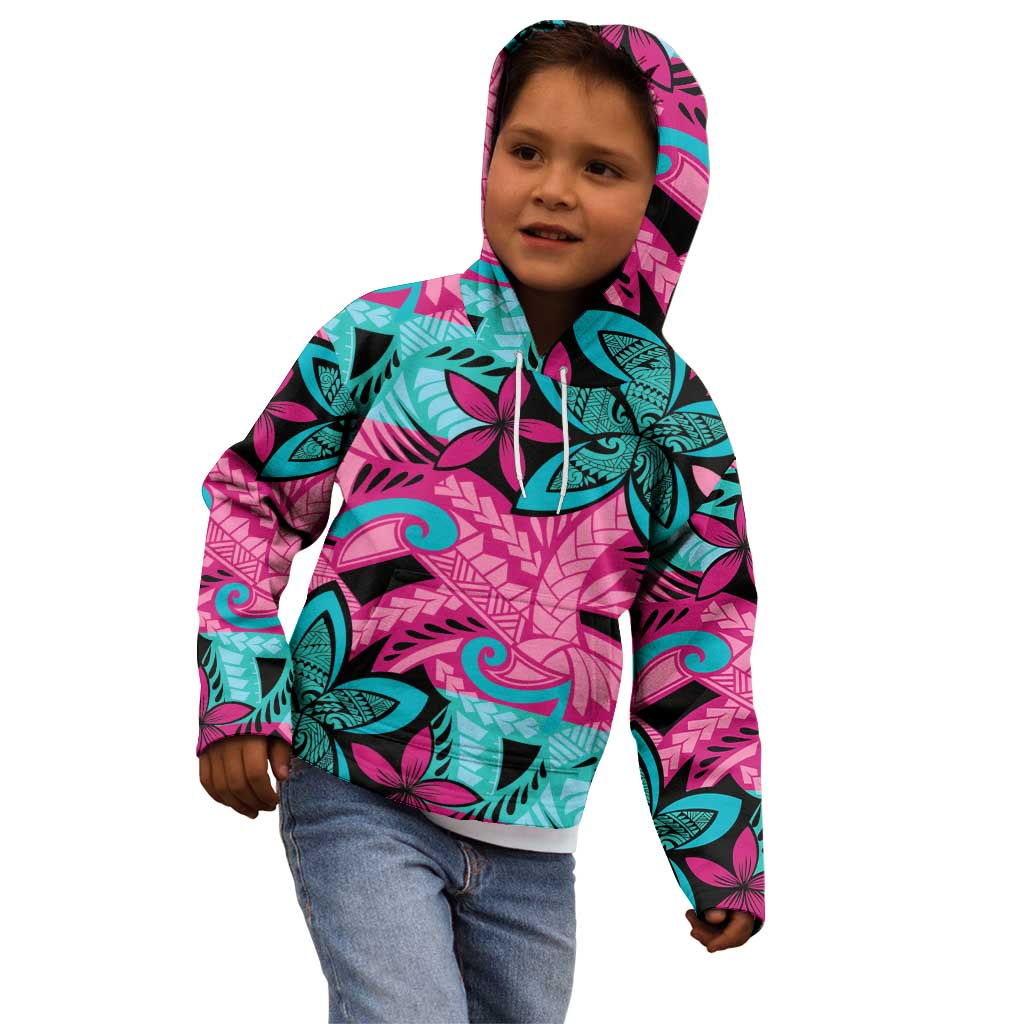 Plumeria Polynesian Pattern Kid Hoodie Unique Fantasy Pink Teal