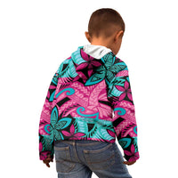 Plumeria Polynesian Pattern Kid Hoodie Unique Fantasy Pink Teal