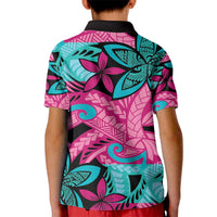 Plumeria Polynesian Pattern Kid Polo Shirt Unique Fantasy Pink Teal