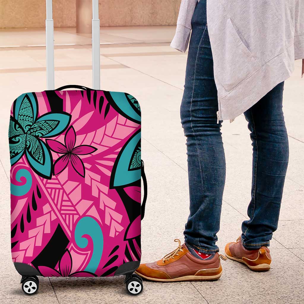 Plumeria Polynesian Pattern Luggage Cover Unique Fantasy Pink Teal LT01 Pink - Polynesian Pride