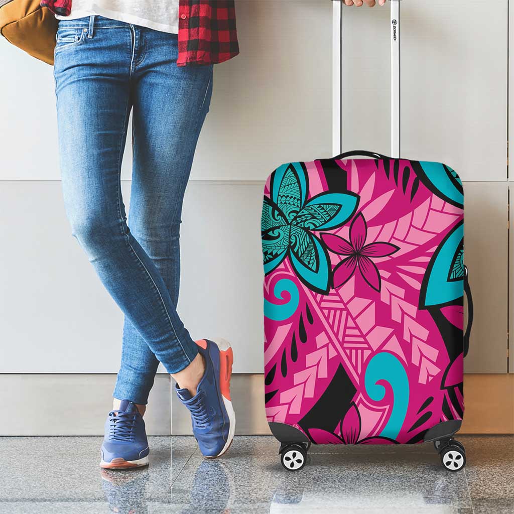 Plumeria Polynesian Pattern Luggage Cover Unique Fantasy Pink Teal LT01 - Polynesian Pride