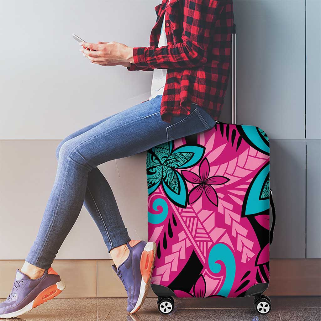 Plumeria Polynesian Pattern Luggage Cover Unique Fantasy Pink Teal LT01 - Polynesian Pride