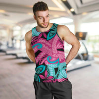 Plumeria Polynesian Pattern Men Tank Top Unique Fantasy Pink Teal