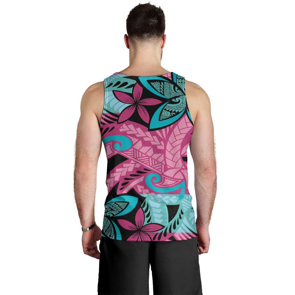 Plumeria Polynesian Pattern Men Tank Top Unique Fantasy Pink Teal
