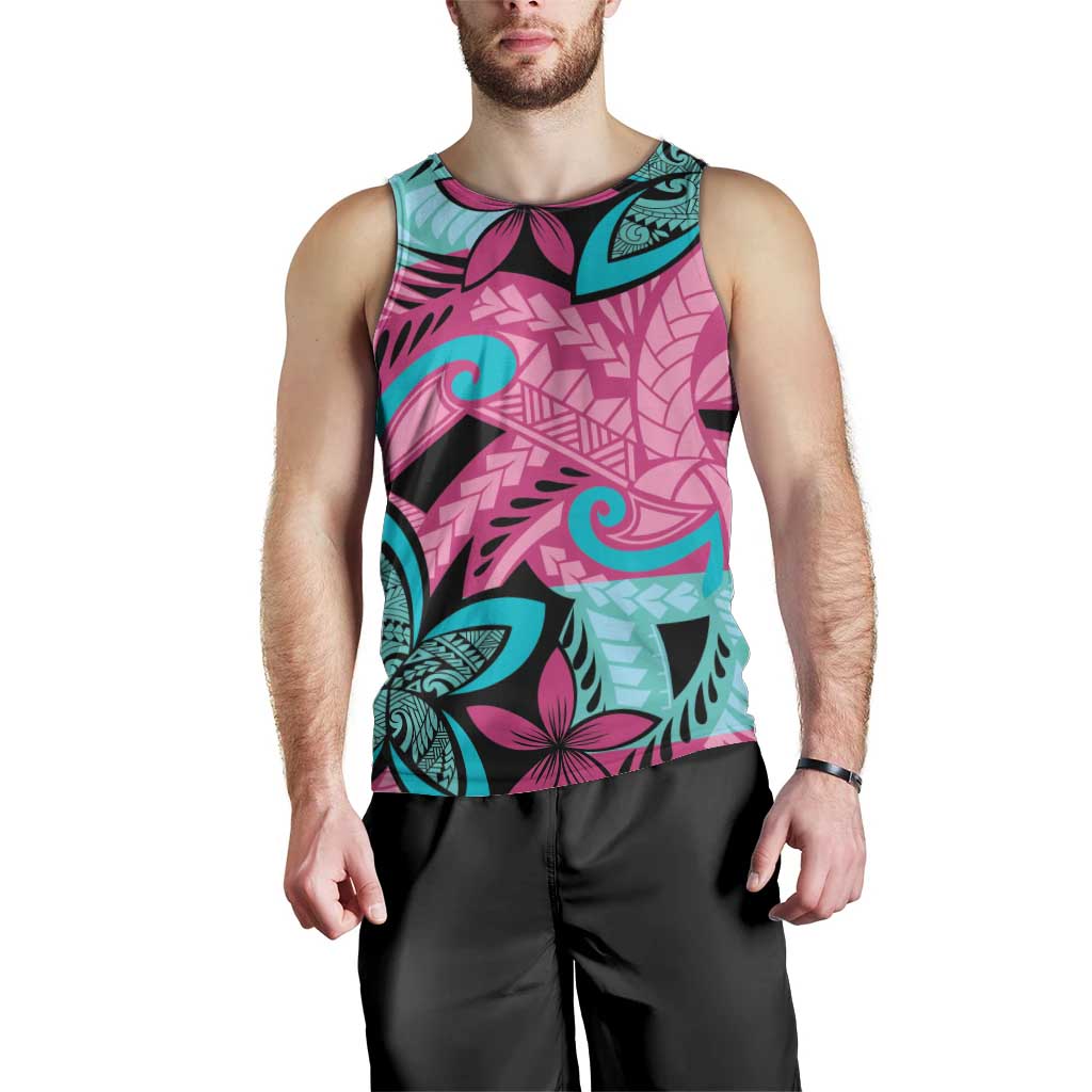 Plumeria Polynesian Pattern Men Tank Top Unique Fantasy Pink Teal