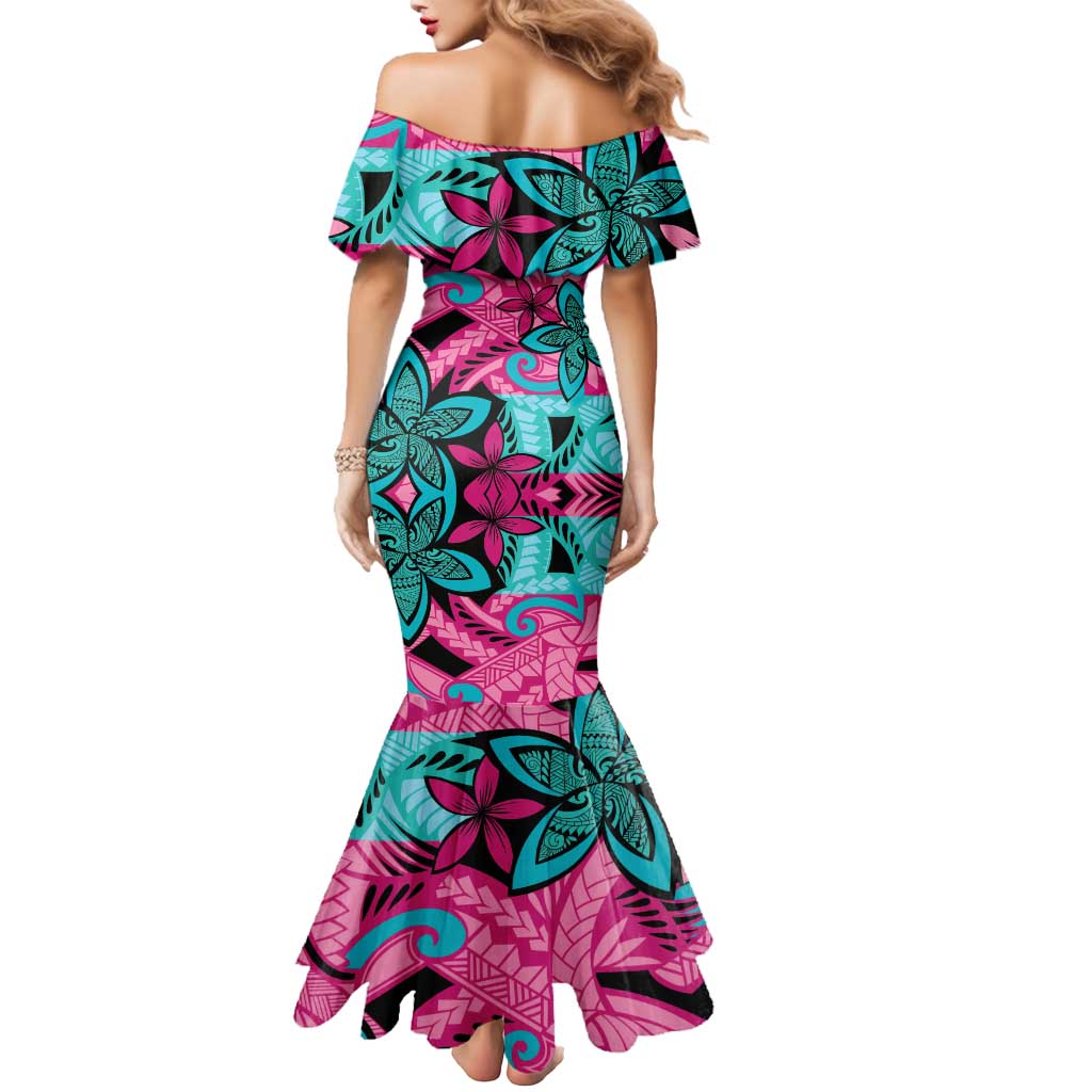 Plumeria Polynesian Pattern Mermaid Dress Unique Fantasy Pink Teal