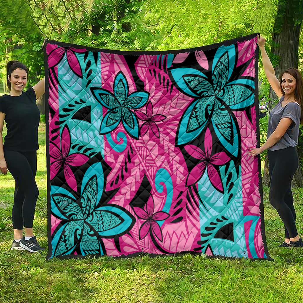 Plumeria Polynesian Pattern Quilt Unique Fantasy Pink Teal LT01 - Polynesian Pride