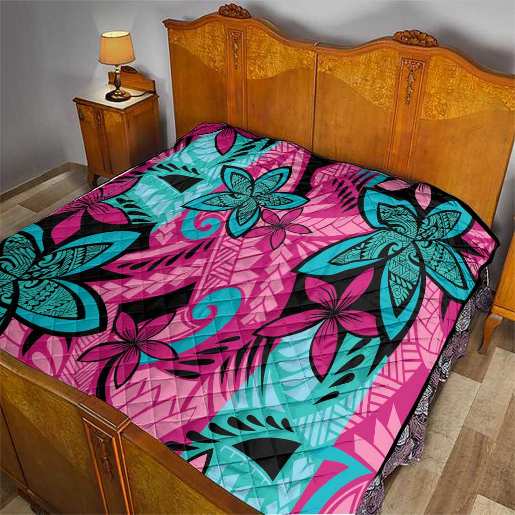 Plumeria Polynesian Pattern Quilt Unique Fantasy Pink Teal LT01 - Polynesian Pride