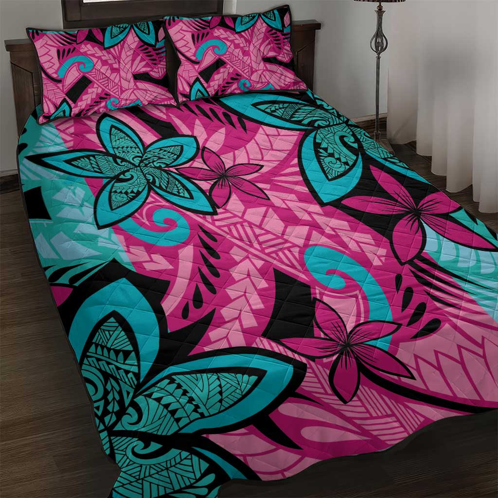 Plumeria Polynesian Pattern Quilt Bed Set Unique Fantasy Pink Teal LT01 Pink - Polynesian Pride