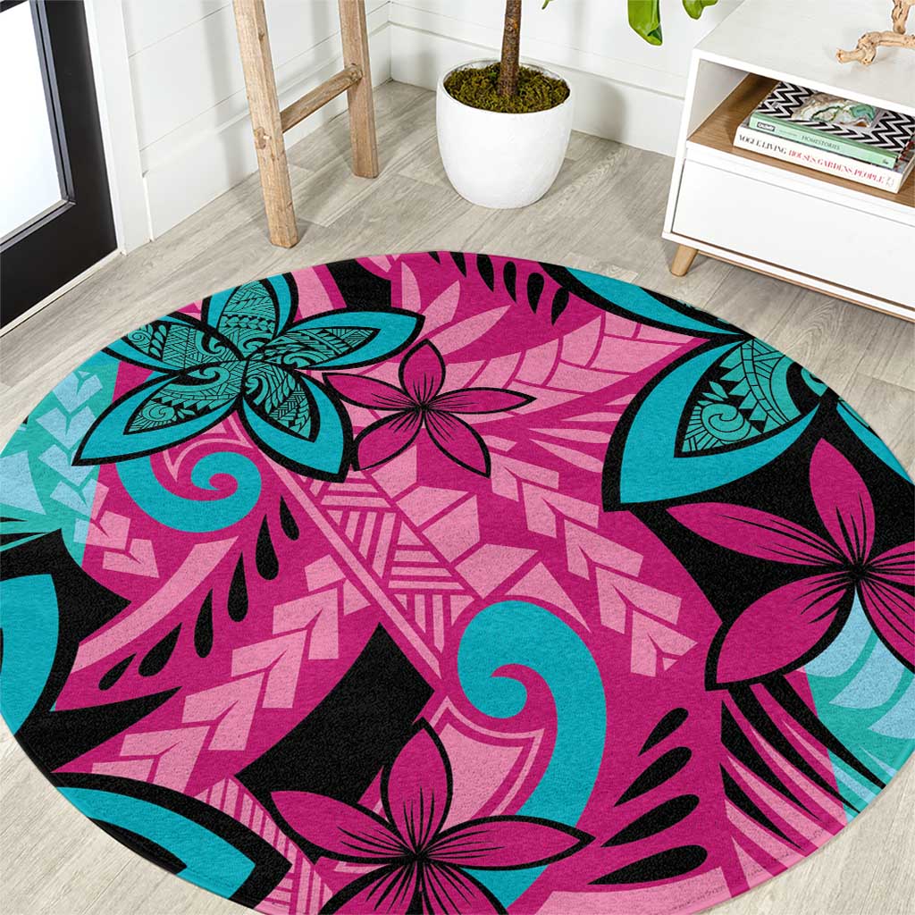 Plumeria Polynesian Pattern Round Carpet Unique Fantasy Pink Teal LT01 Pink - Polynesian Pride