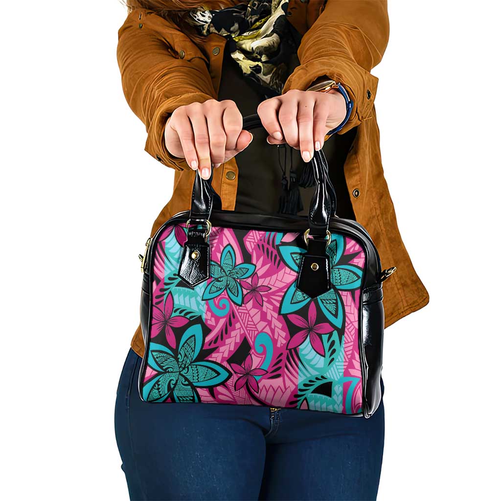 Plumeria Polynesian Pattern Shoulder Handbag Unique Fantasy Pink Teal LT01 One Size Pink - Polynesian Pride