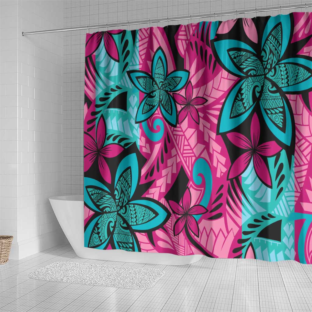 Plumeria Polynesian Pattern Shower Curtain Unique Fantasy Pink Teal LT01 - Polynesian Pride