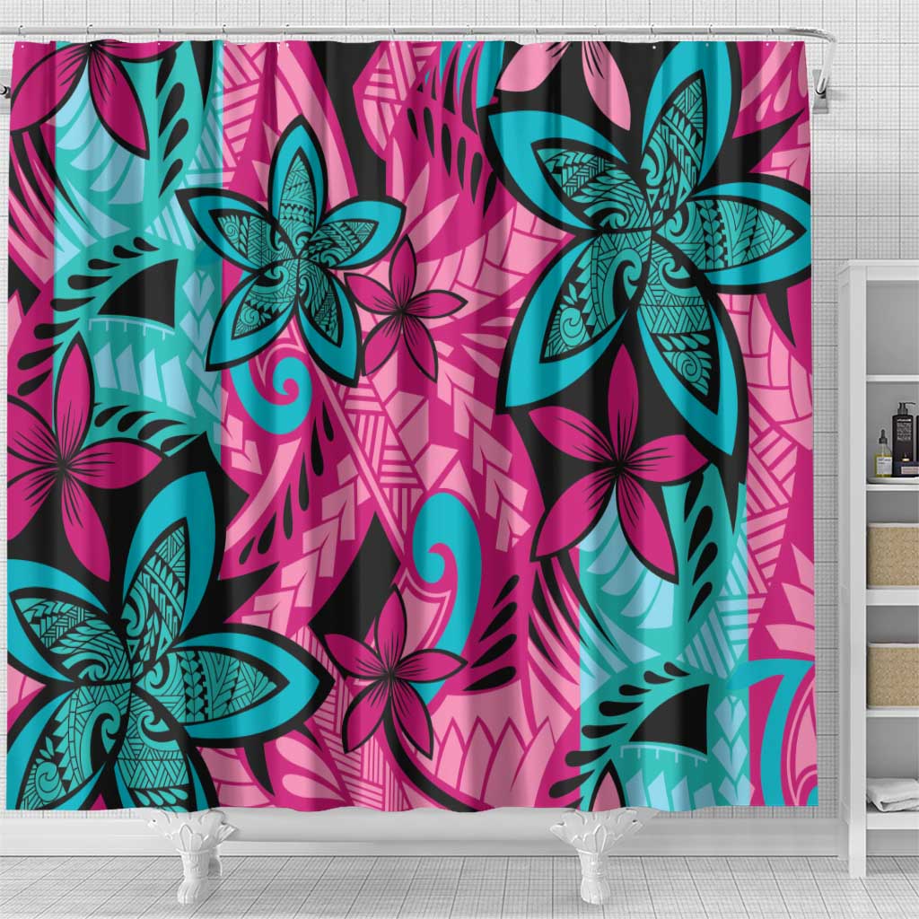 Plumeria Polynesian Pattern Shower Curtain Unique Fantasy Pink Teal LT01 - Polynesian Pride