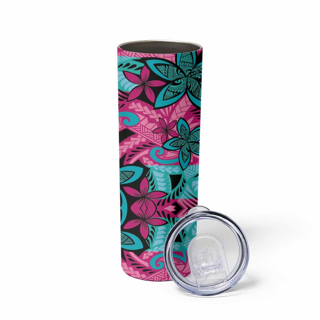 Plumeria Polynesian Pattern Skinny Tumbler Unique Fantasy Pink Teal LT01 - Polynesian Pride