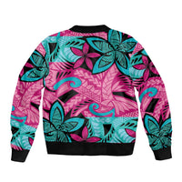 Plumeria Polynesian Pattern Sleeve Zip Bomber Jacket Unique Fantasy Pink Teal LT01 - Polynesian Pride