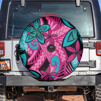 Plumeria Polynesian Pattern Spare Tire Cover Unique Fantasy Pink Teal