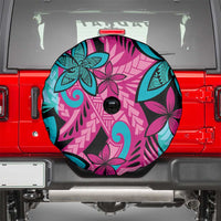 Plumeria Polynesian Pattern Spare Tire Cover Unique Fantasy Pink Teal