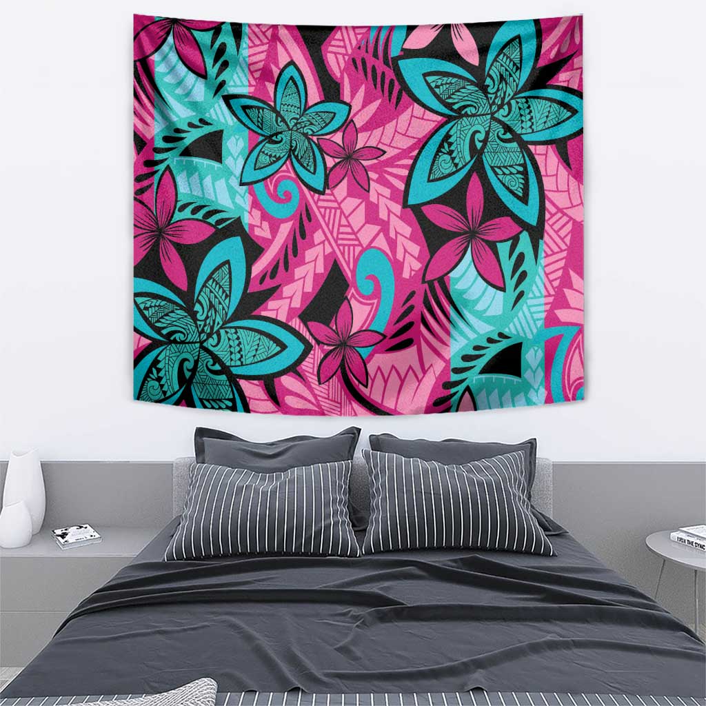 Plumeria Polynesian Pattern Tapestry Unique Fantasy Pink Teal LT01 - Polynesian Pride