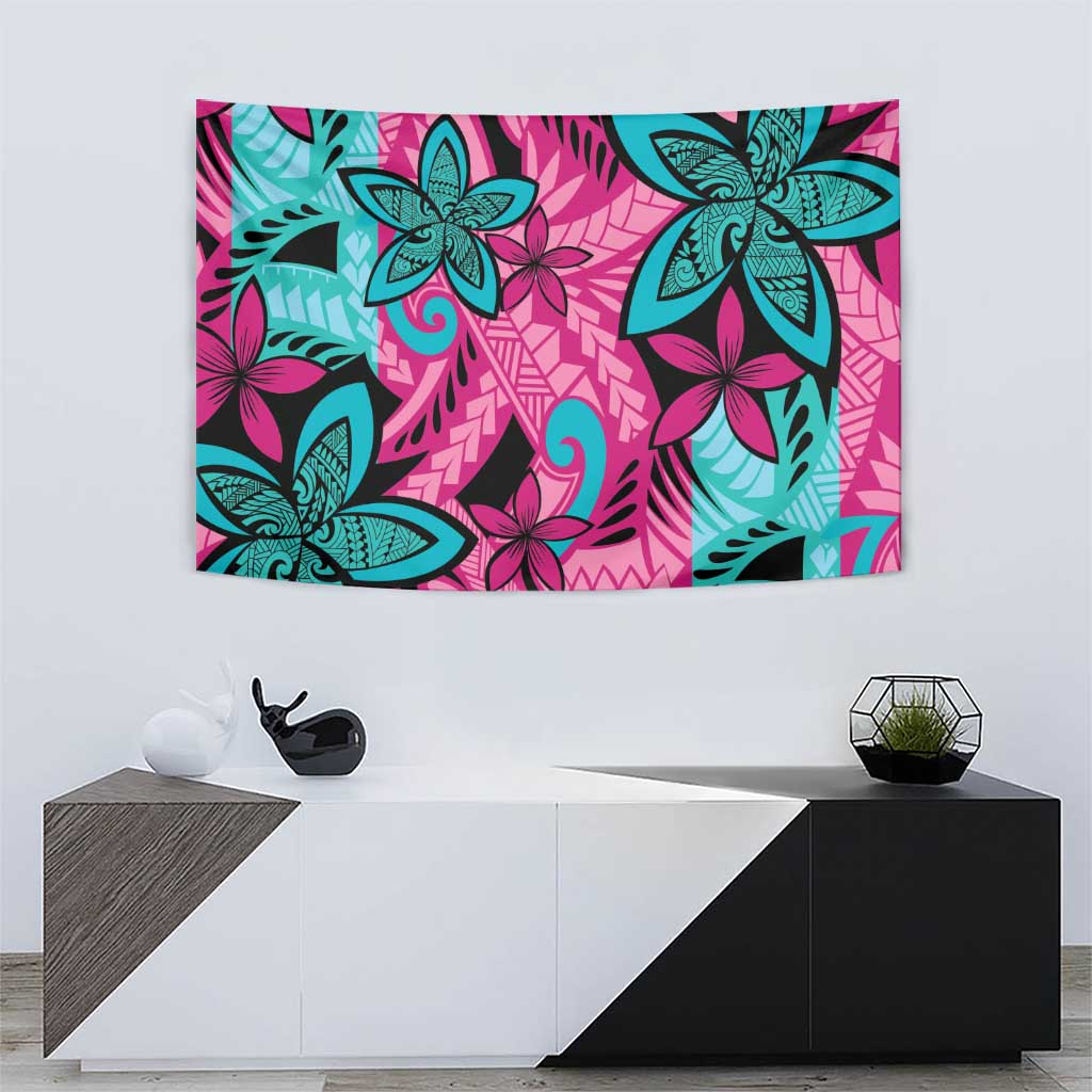 Plumeria Polynesian Pattern Tapestry Unique Fantasy Pink Teal LT01 - Polynesian Pride