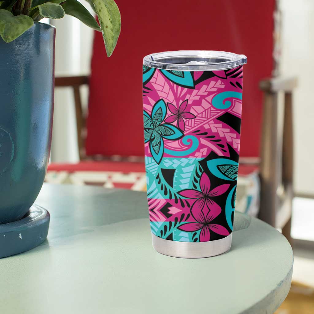 Plumeria Polynesian Pattern Tumbler Cup Unique Fantasy Pink Teal LT01 - Polynesian Pride