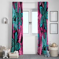 Plumeria Polynesian Pattern Window Curtain Unique Fantasy Pink Teal