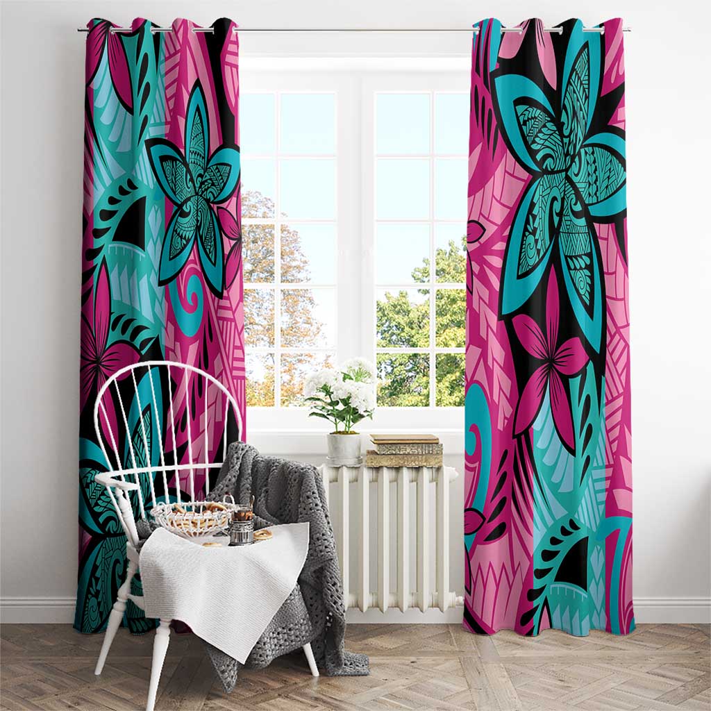 Plumeria Polynesian Pattern Window Curtain Unique Fantasy Pink Teal