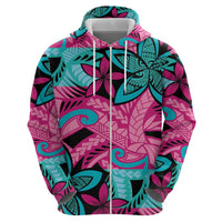 Plumeria Polynesian Pattern Zip Hoodie Unique Fantasy Pink Teal LT01 - Polynesian Pride