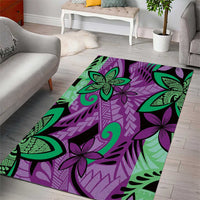 Plumeria Polynesian Pattern Area Rug Unique Fantasy Purple Green