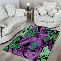 Plumeria Polynesian Pattern Area Rug Unique Fantasy Purple Green