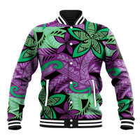 Plumeria Polynesian Pattern Baseball Jacket Unique Fantasy Purple Green