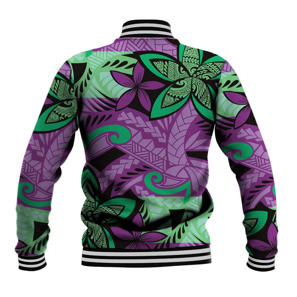 Plumeria Polynesian Pattern Baseball Jacket Unique Fantasy Purple Green
