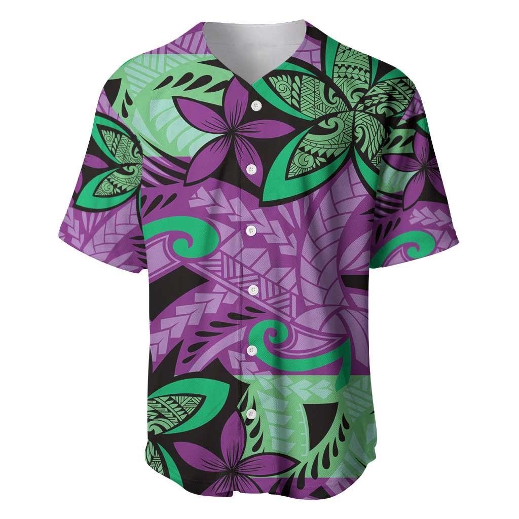 Plumeria Polynesian Pattern Baseball Jersey Unique Fantasy Purple Green
