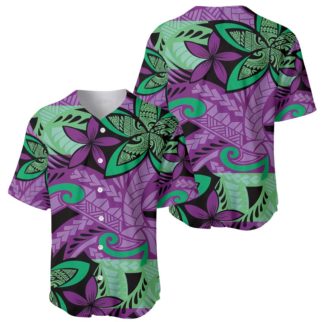 Plumeria Polynesian Pattern Baseball Jersey Unique Fantasy Purple Green