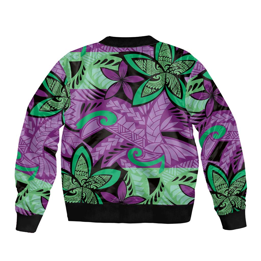 Plumeria Polynesian Pattern Bomber Jacket Unique Fantasy Purple Green LT01 - Polynesian Pride