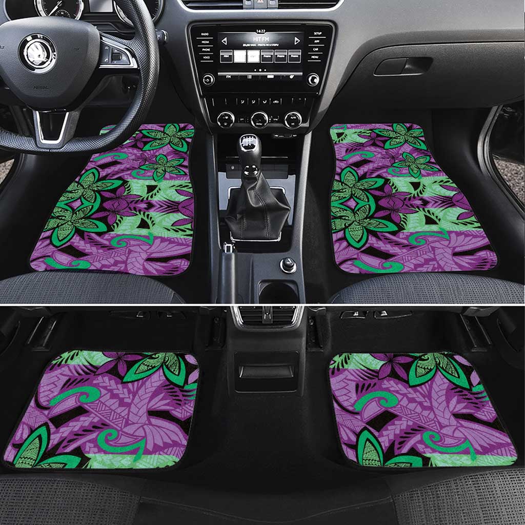 Plumeria Polynesian Pattern Car Mats Unique Fantasy Purple Green