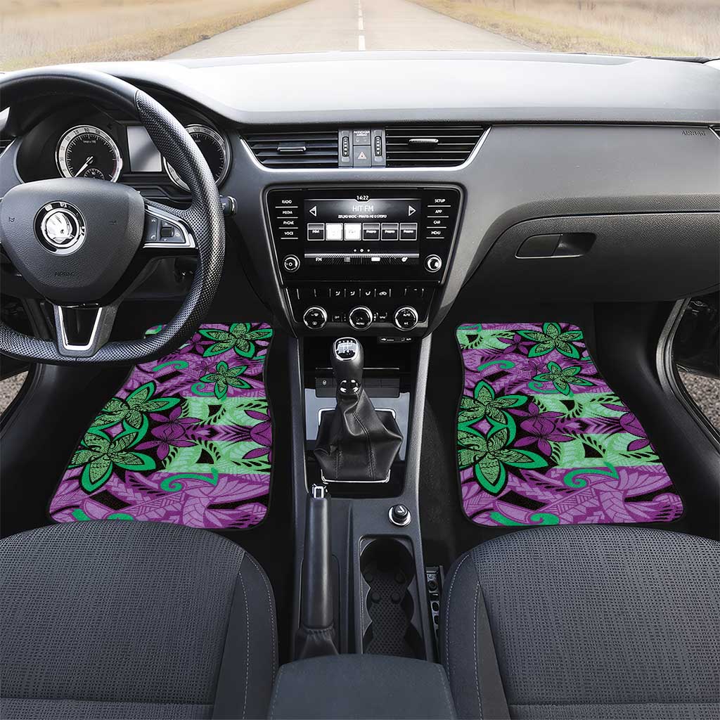 Plumeria Polynesian Pattern Car Mats Unique Fantasy Purple Green