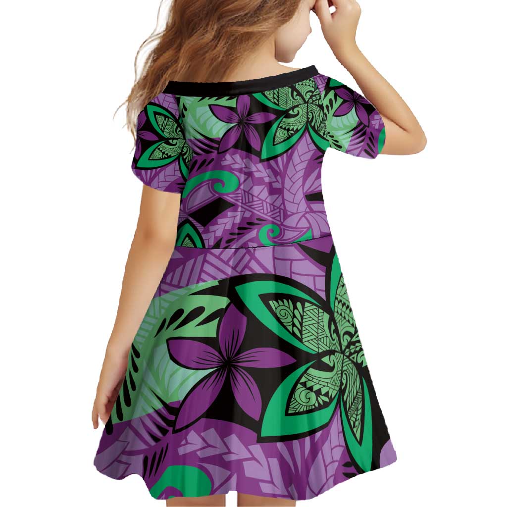 Plumeria Polynesian Pattern Family Matching Short Sleeve Bodycon Dress and Hawaiian Shirt Unique Fantasy Purple Green