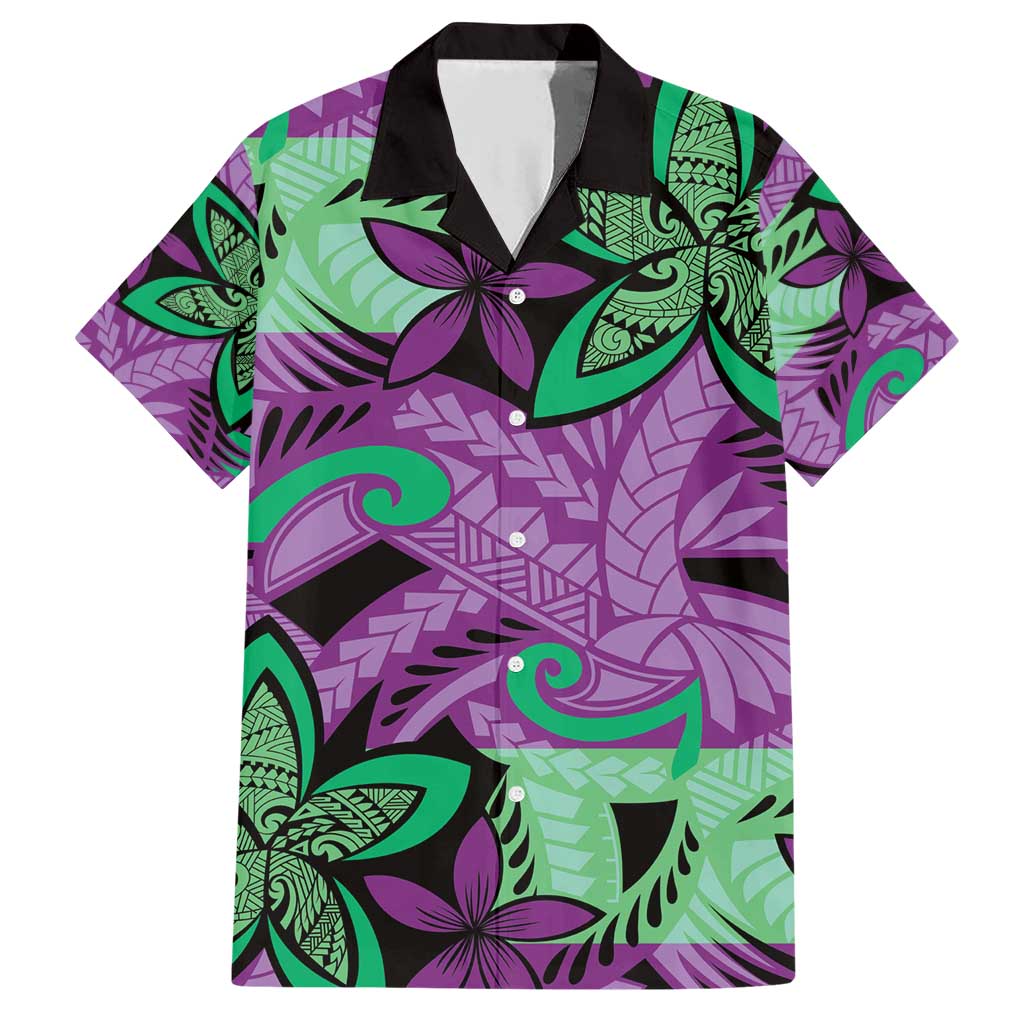 Plumeria Polynesian Pattern Family Matching Short Sleeve Bodycon Dress and Hawaiian Shirt Unique Fantasy Purple Green