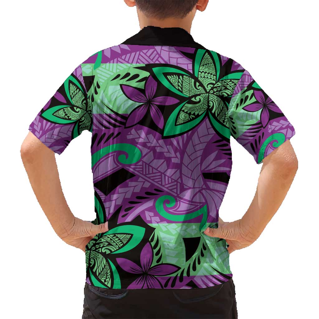 Plumeria Polynesian Pattern Family Matching Summer Maxi Dress and Hawaiian Shirt Unique Fantasy Purple Green