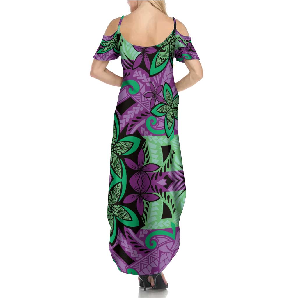 Plumeria Polynesian Pattern Family Matching Summer Maxi Dress and Hawaiian Shirt Unique Fantasy Purple Green