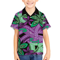 Plumeria Polynesian Pattern Family Matching Summer Maxi Dress and Hawaiian Shirt Unique Fantasy Purple Green