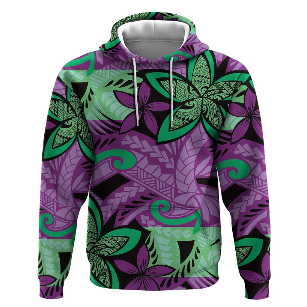 Plumeria Polynesian Pattern Hoodie Unique Fantasy Purple Green