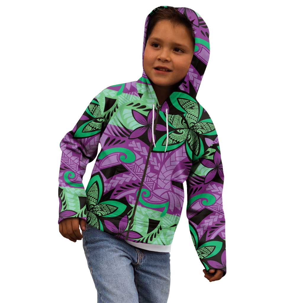 Plumeria Polynesian Pattern Kid Hoodie Unique Fantasy Purple Green