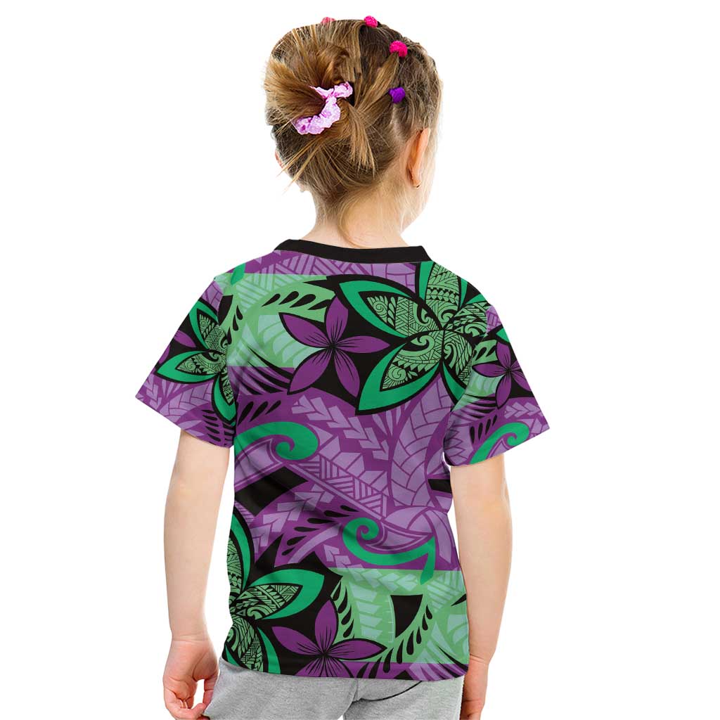 Plumeria Polynesian Pattern Kid T Shirt Unique Fantasy Purple Green
