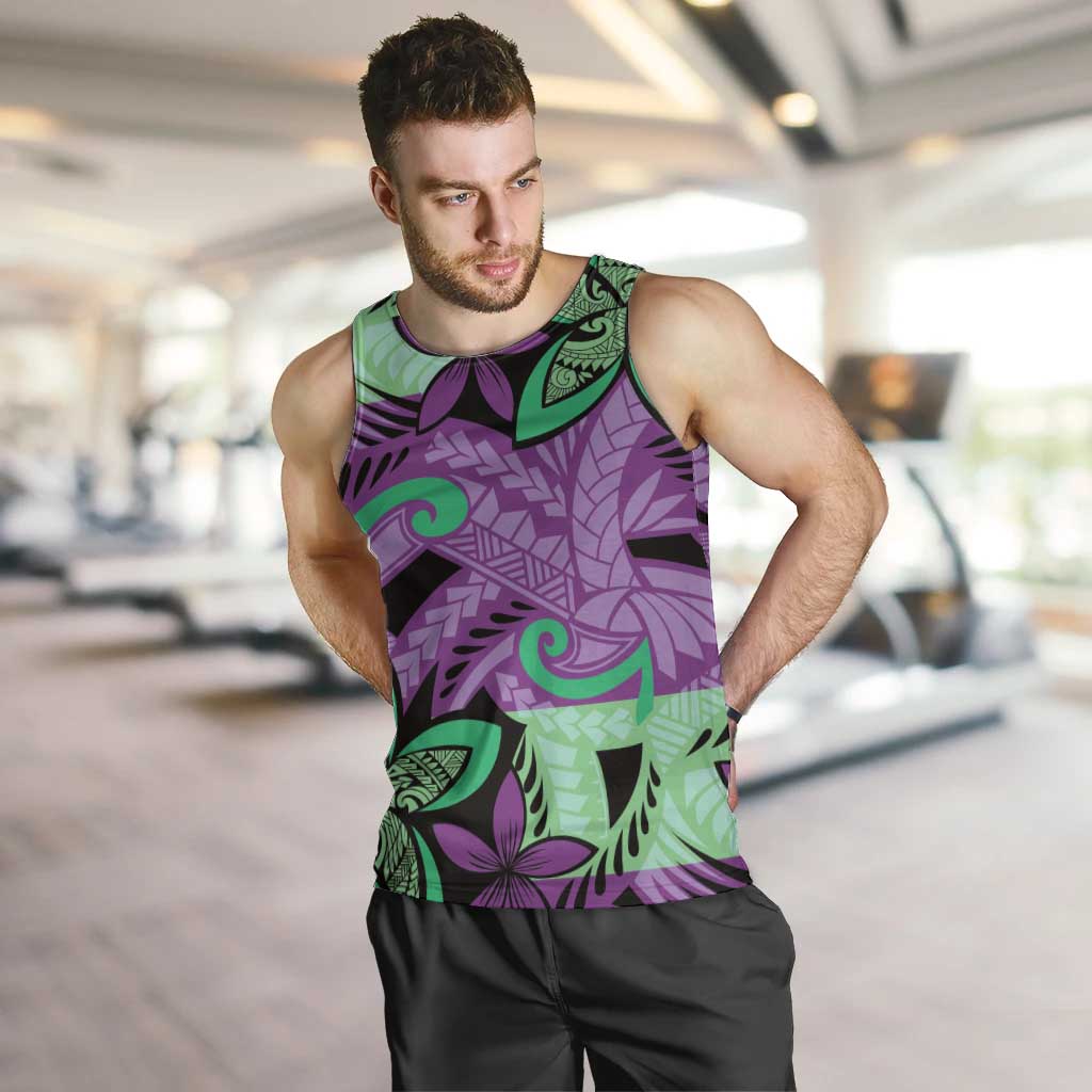 Plumeria Polynesian Pattern Men Tank Top Unique Fantasy Purple Green