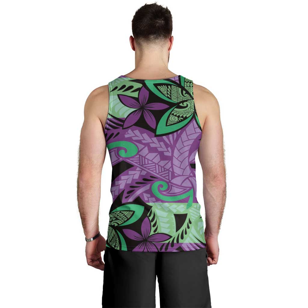 Plumeria Polynesian Pattern Men Tank Top Unique Fantasy Purple Green